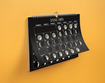 Lunar calendar 2026, celestial calendar, original design, wall art, wall decor, gift idea, moon phases, spiritual gift, astrology, Black art