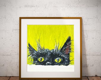 Peinture originale au pastel à l'huile, décoration d'art mural, idée cadeau personnalisée, cadeau d'anniversaire, décoration de luxe, peinture de chat mignon, illustration de chat