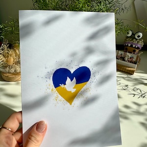Original Grußkarte, Illustrationskarte, Aufwärmgeschenk, Kunstdruck, Geburtstagskarte, Geschenkidee, Herzkunstkarte, niedliche Karte, Ukrainische Flagge