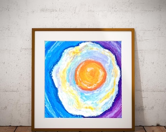 Original oil pastel painting, wall art decor, personalised gift idea, birthday gift, luxury home decor, cute egg painting, kitchen decor