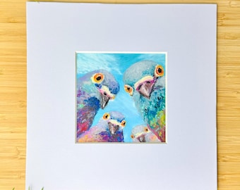 Oryginalny obraz olejny pastelowy, dekoracja ścienna, pomysł na spersonalizowany prezent, prezent urodzinowy, luksusowy wystrój domu, gołębie, sztuka zwierząt, zabawna sztuka ptaków