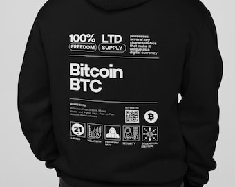 Bitcoin Label Hoodie: Premium comfort for crypto lovers! Classic style, high-quality material. Get your Bitcoin Btc crypto look!
