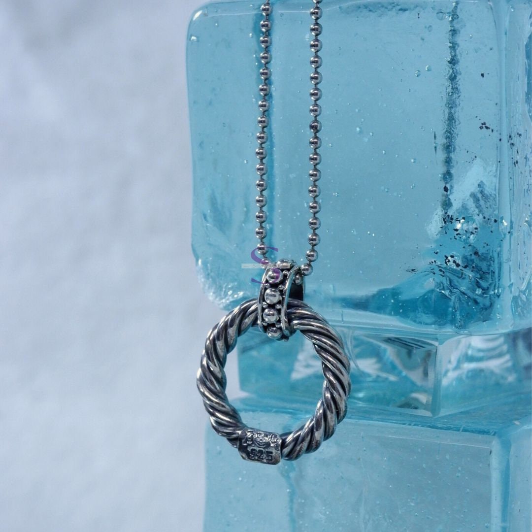 Bali Handmade Jewelry Carving Circle Pendant Sterling Silver Handmade