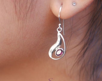 Bali Handmade Jewelry TearDrop Earrings Sterling silver with Rhodolite gems.