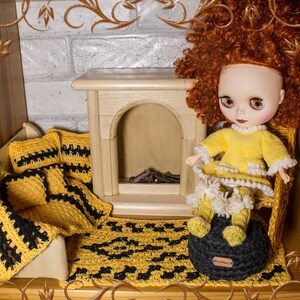 Miniature Living room set Dollhouse Barbie, Blythe  9 pieces. Furniture for 12 inch dolls.  Doll House. Bedding for dolls. Clothes for dolls