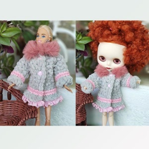 Doll clothes. Crochet coat for  dolls 12 inches. Clothes for Blythe, Barbie Dolls. Clothes for dolls 12 inches.