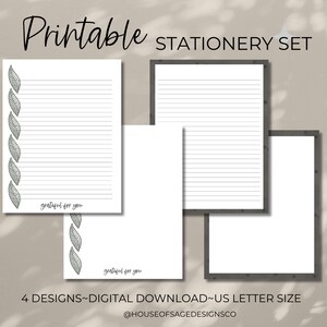 Printable Stationery Set I Unlined Digital Writing Paper I US Letter Size PDF I B&W Letter Paper I Minimalist Stationery Pack I Note Paper