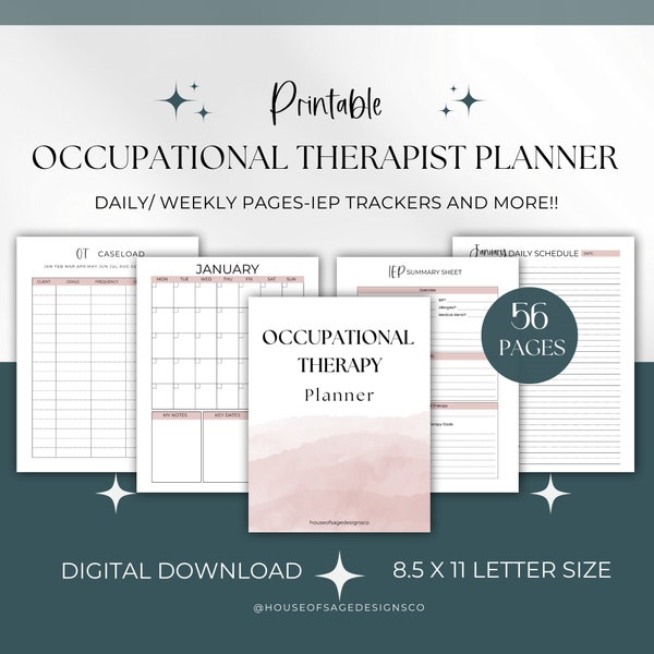 Occupational Therapy Planner, IEP Trackers, OT Planner, School OT Planner, Caseload Information Pages, School Based Therapist Planner