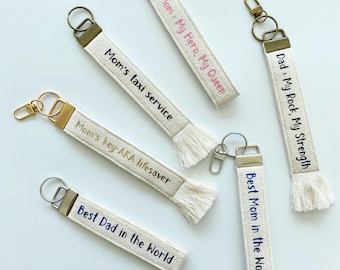 Llavero de tela personalizado - Llavero de pulsera de algodón con texto personalizado