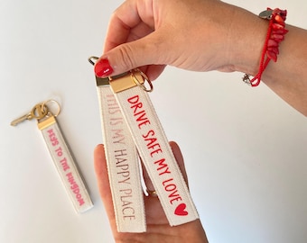 Llavero de tela personalizado hecho a mano: llavero de pulsera tejido con texto personalizado