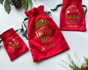 Bolsa de regalo navideña personalizada – Saco de Papá Noel con nombre personalizado – Bolsa de tela reutilizable
