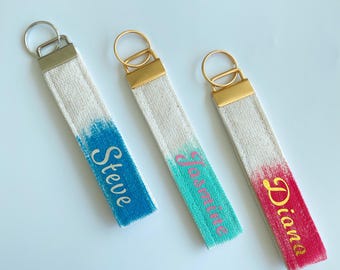 Llavero de tela personalizado con base estampada con pincel - Llavero de pulsera con nombre personalizado