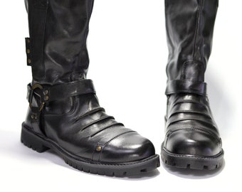 Herren Echtleder Stiefel, Rocker Stiefel, Herren Lederstiefel, schwarze Lederstiefel für Herren, handgefertigte Stiefel, Herren Lederstiefel, Herren Freizeitstiefel