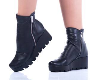 Women Genuine Leather Boots, Spring Leather Shoes, Black Autumn Boots, Woman Leather Boots, Leather Boots Women, Platform Boots,Summer Boots