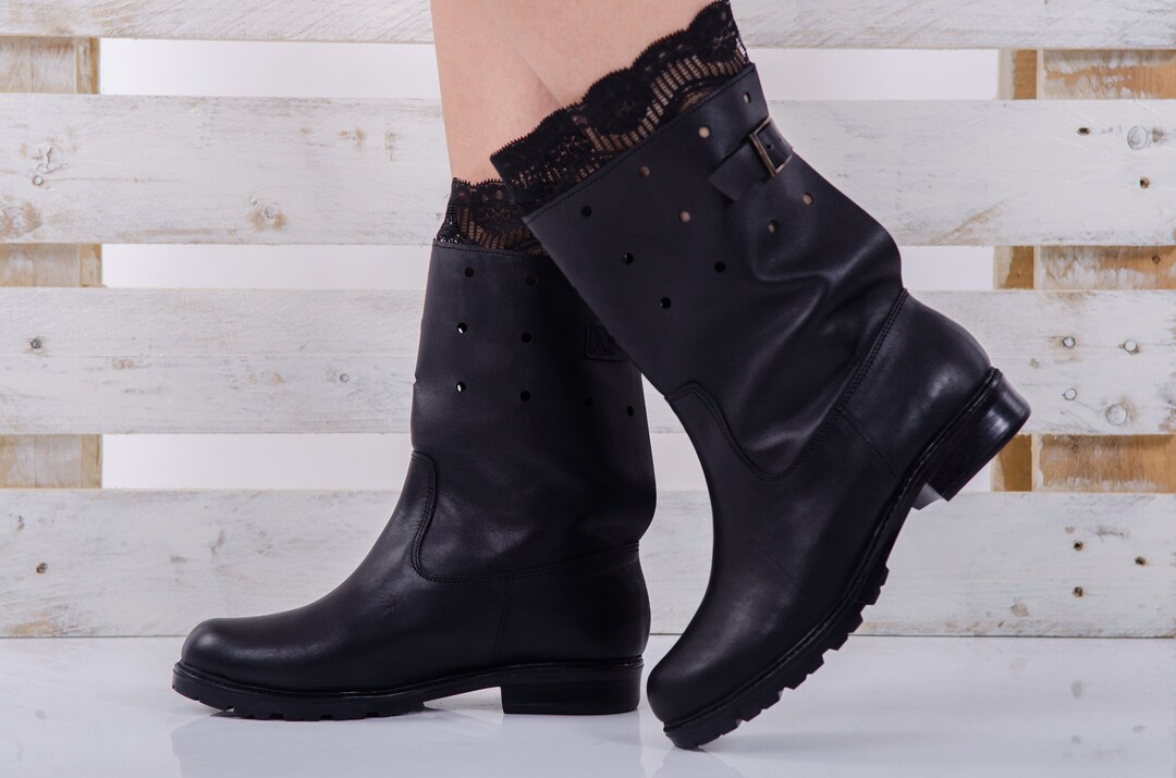 Women Summer Boots,women Genuine Leather Boots,black Leather Bots