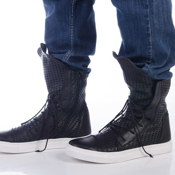 Baskets en cuir véritable pour hommes, bottes en cuir pour hommes, bottes en cuir noir pour hommes, bottes faites main, bottes en cuir pour hommes, bottes décontractées pour hommes