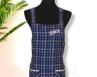 Vintage Edwin Apron With Pockets Checks Pattern. Apron Dress