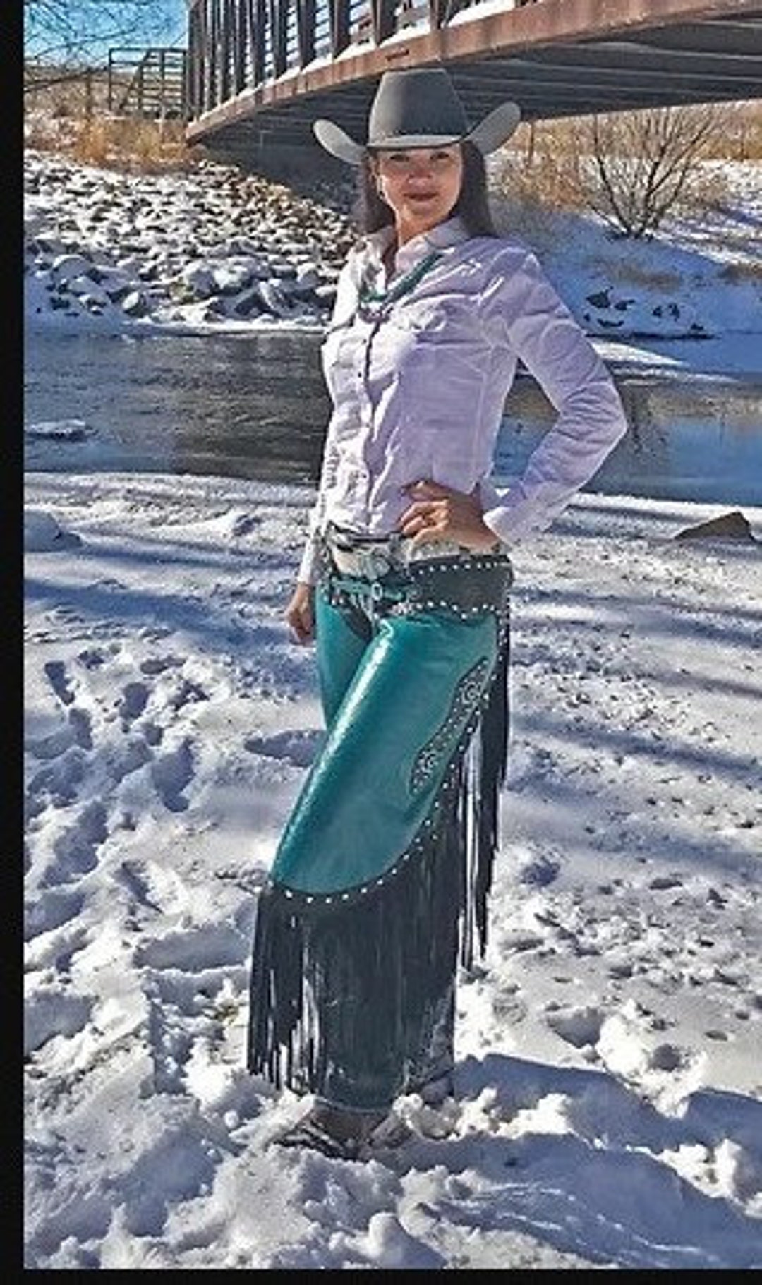 Handmade Cowgirl Chap Leather Chap Blue Torquise Ladies Pant Rodeo Chap