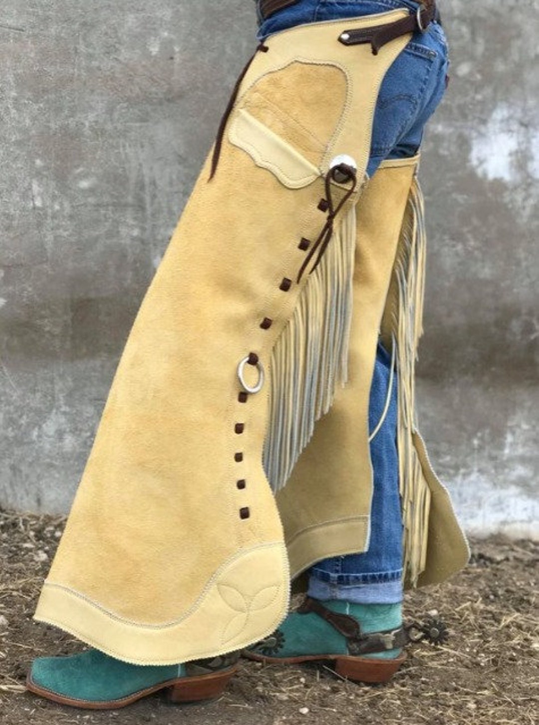 Native American Handmade Cowboy Style Buck Leather Pant Rodeo Chap