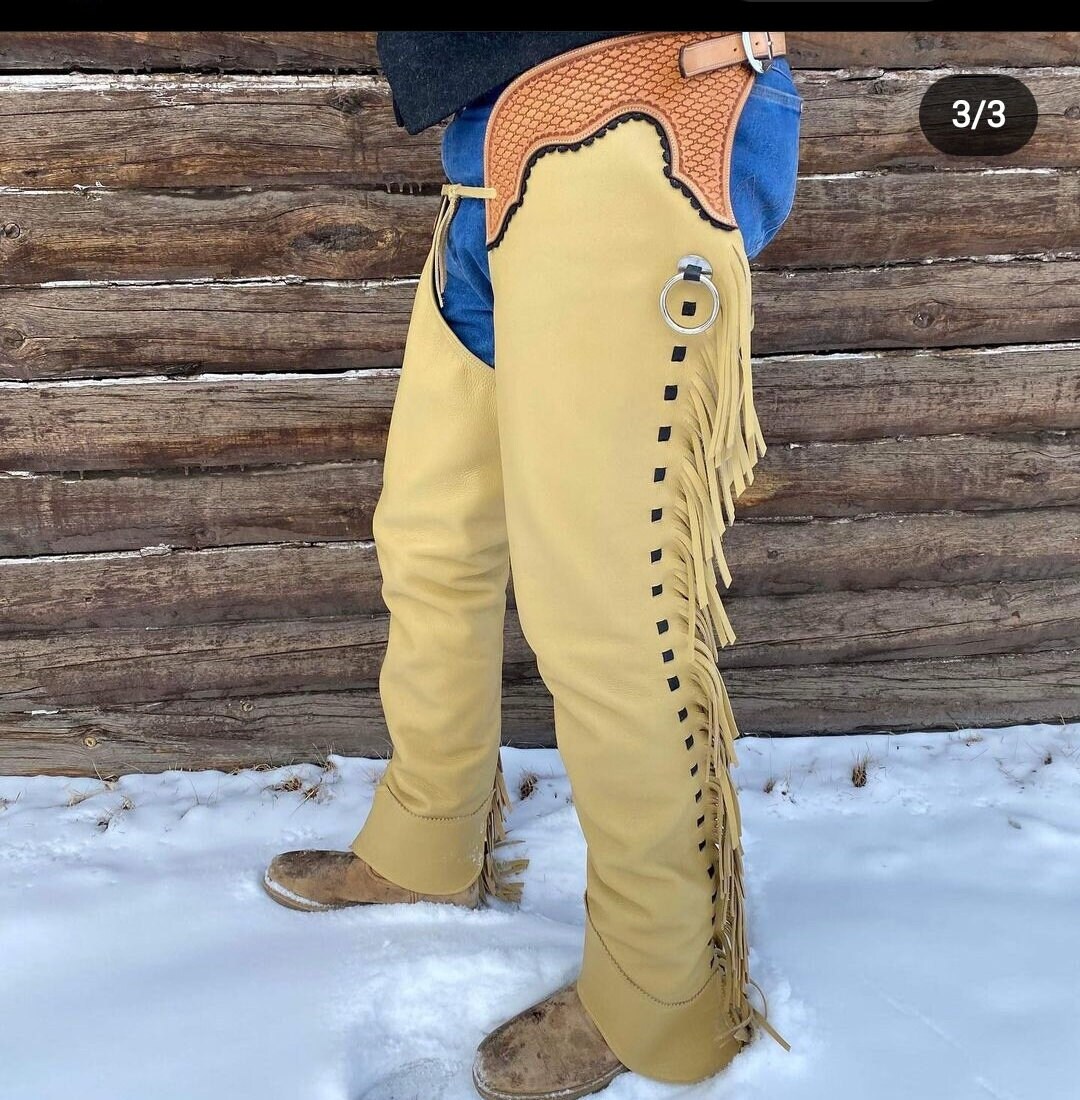 Hand Made Native American Cowboy Style Leather Pant Rodeo Chap Mountain