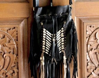Dreamweaver Genuine Leather Crossbody Purse Boho Fringe Indian