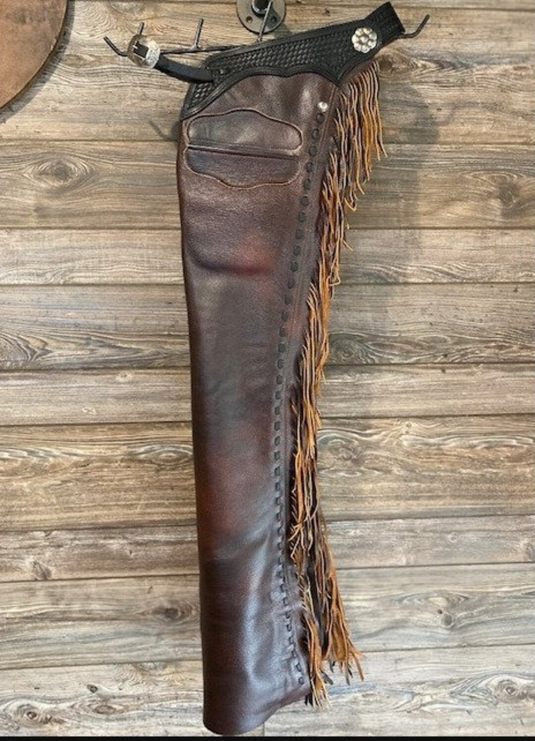Native American Handmade Cowboy Chap Distress Brown Leather Chap Pant Rodeo Chap Western , Gifts