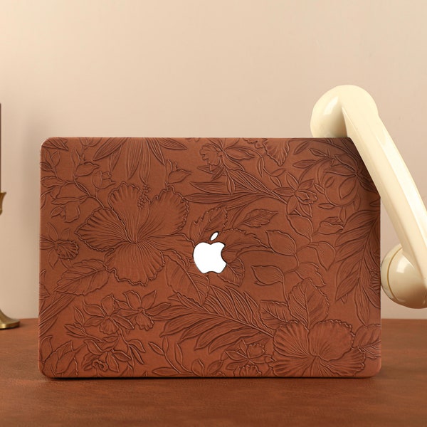 Retro Floral Embossing Leather MacBook Case for M2 Air15 Pro 13 14 15 16 Case 2024, MacBook Air 13 Case, MacBook Pro 13 M1 Pro 14 inch 15 16