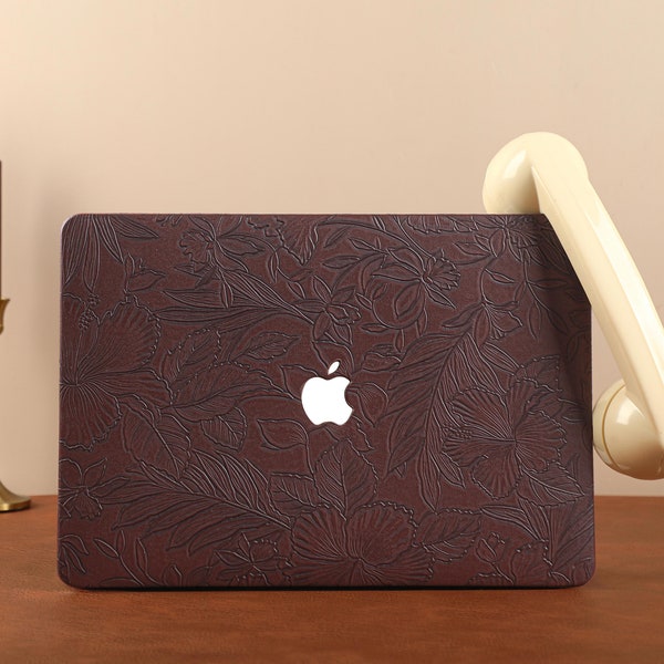 Retro Floral Embossing Leather MacBook Case for M2 Air15 Pro 13 14 15 16 Case 2024, MacBook Air 13 Case, MacBook Pro 13 M1 Pro 14 inch 15 16