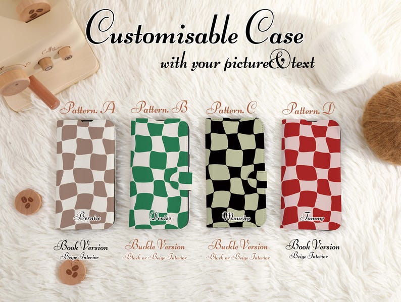 Personalized Wallet Phone Case, Custom Plaid Checker Art Flip iPhone