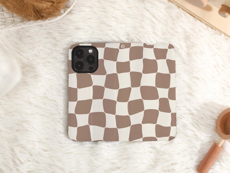 Personalized Wallet Phone Case, Custom Plaid Checker Art Flip iPhone