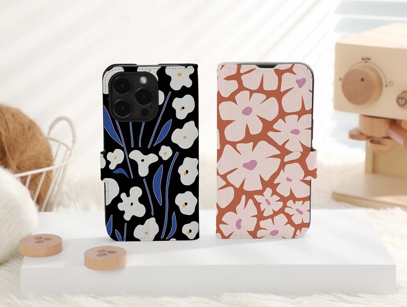 Personalized Wallet Flip Case Phone Case, Custom Flower Market Art