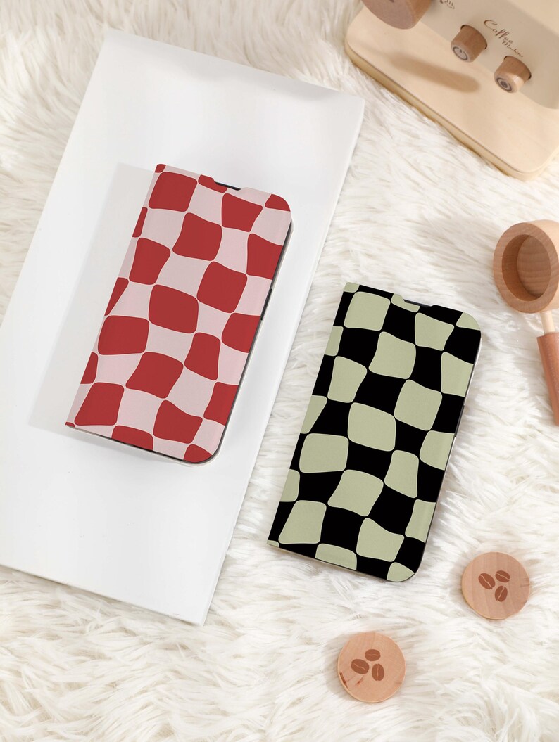Personalized Wallet Phone Case, Custom Plaid Checker Art Flip iPhone