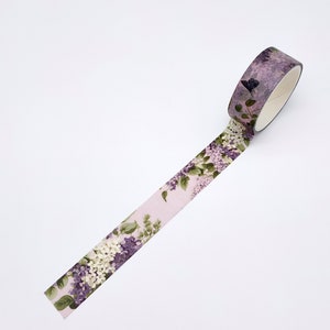 Ruban adhésif Washi à fleurs lilas | Ruban de masquage floral pour organisateur de mariage | Ruban adhésif Washi rétro pour carnet de grossesse | Pack éphémère vintage de scrapbooking