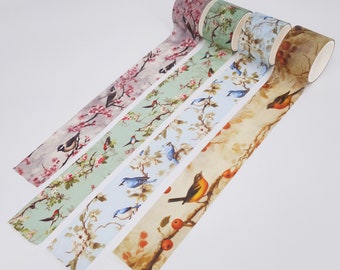 Ensemble de ruban adhésif Washi Bird | Lot de ruban adhésif Washi de 30 mm de large | Ruban adhésif washi à feuilles printanières vintage | Washi Tape de mariage pour album de lune de miel, album de grossesse Journal de grossesse