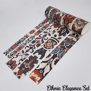 Set met etnische washitape | Brede partij washitape | Dunne washitape smal | Bloemenblauwe washitape voor het lezen van dagboek Contentplanner voor voedseldagboek