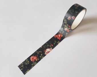 Rose Floral Washi Tape | Flower Washi Tape Slim for Junk Journal Gratitude Journal College Planner|Travel Journal Inserts Scrapbook Ephemera