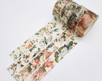 Floral Washi Tape Set | Flower Retro Washi Tape Lot for Handwritten Diary Tarot Journal Teacher Planner| Junk Journal Travel Journal Inserts