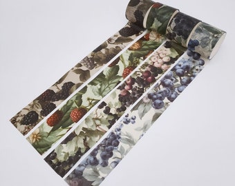 Berry Washi Tape Set | Fall Washi Tape Lot | Wide Washi Tape Autumn| Botanical Fruit Washi Tape for Scrapbooking Junk Journal Recipe Journal