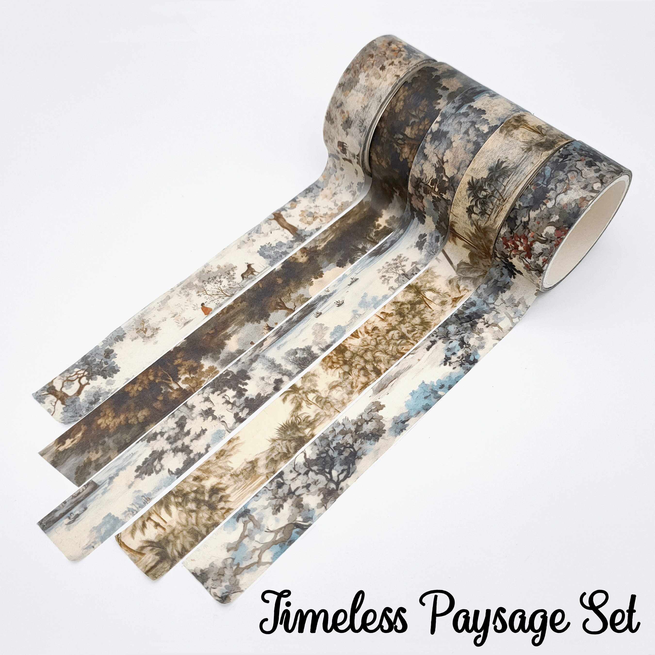 Paysage Retro Washi Tape Lot | Landscape Washi Tape Set for Travel Junk Journal Academic Diary Teacher Planner | Travelers Notebook Insert