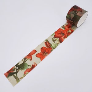 Cinta washi floral Amaryllis para invierno/Lote de cintas washi retro navideñas/Juego ancho de cintas washi/Cinta washi festiva de otoño para diario de viaje efímero