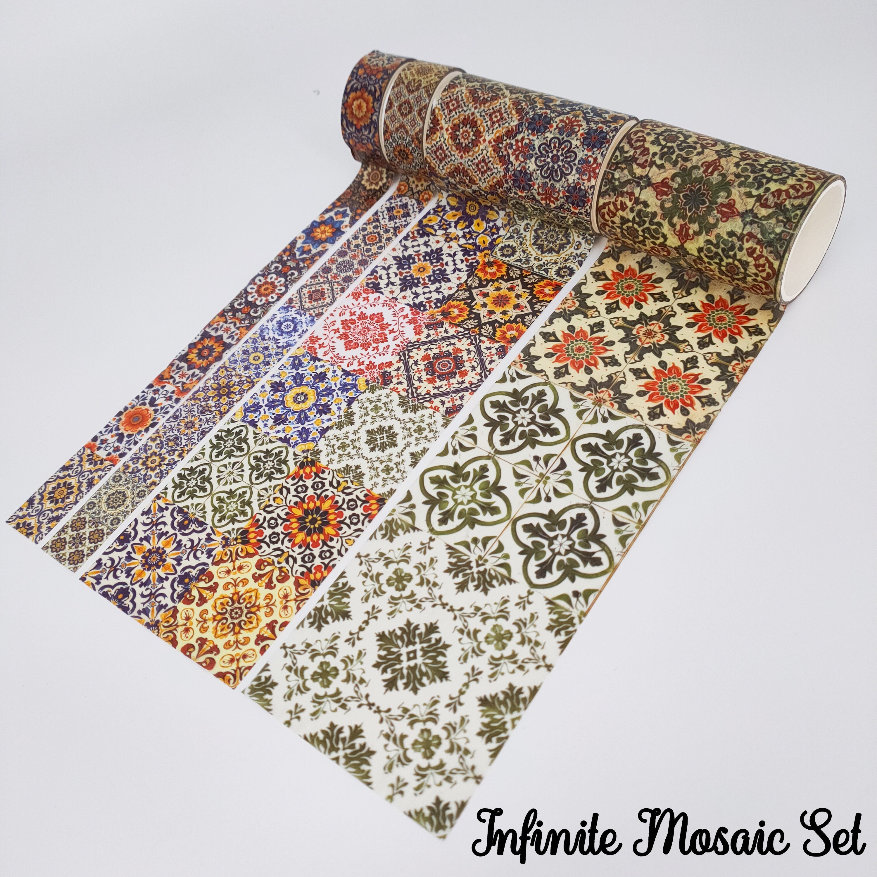 Mosaic Washi Tape Set | Wide Washi Tape Lot | Tile Washi Tape Slim| Masking Tape for Teacher Planner Tarot Journal Chunky Travelers Notebook