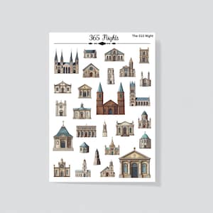 Pegatinas washi de catedral / Insertos para diario de viaje, hoja de pegatinas A6 / Diario académico, diario de oración, diario manuscrito, diario basura
