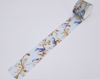 Tanager vogel Washi tape | 30 mm brede washitape | Botanische Washi Tape-set | Blauwe Washi Tape Lot voor Fitness Journal Ephemera Wedding Planner