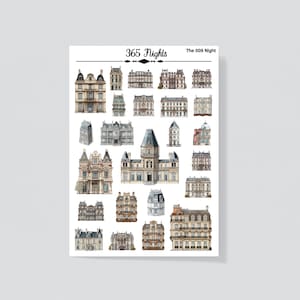 Stickers Washi Paris Haussmannien | Feuillet d'autocollants pour carnet de voyage | Feuillet d'autocollants pour carnet de voyage