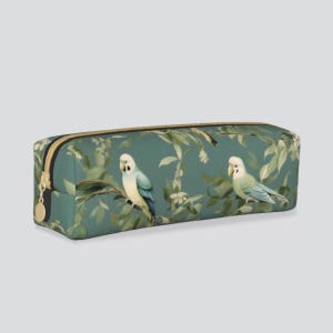 Budgerigar Pencil Pouch | Vegan Leather Pen Case | Birds Cute Pencil Case | Large Pencil Holder | School Supplies Stationery Birthday Gift