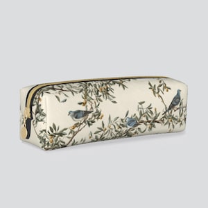 Astuccio portapenne in ulivo / Astuccio portapenne in pelle vegana / Portapenne grande / Astuccio portapenne con uccelli botanici / Articoli di cancelleria per la scuola, regalo per lei
