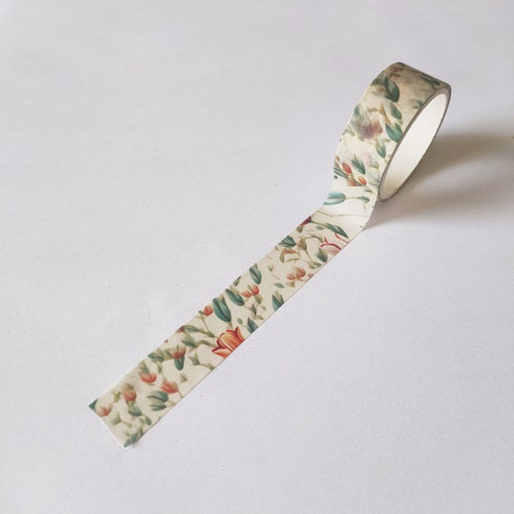 Tulip Floral Washi Tape Slim | Skinny Washi Tape Retro Japanese Paper Ephemera for Academic Diary Travel Diary Dream Journal Scrapbook Album