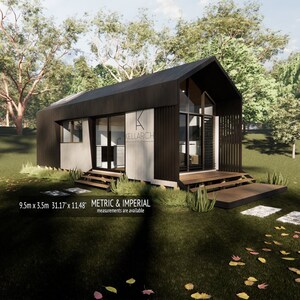 Modern Tiny House-ontwerp - 3,5 m x 9,5 m - 11,48' x 31,17' Modulair huis - Plattegrond voor een klein huis - Tuinhuis - Architectonisch ontwerp - Cabine