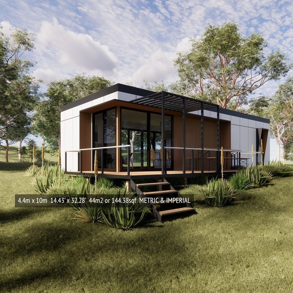 Design moderno per una piccola casa - 4,4 m x 10,0 m - 14,43' x 32,8' - Appartamento della nonna - Progettazione architettonica - Cabina - Pool House - Planimetria
