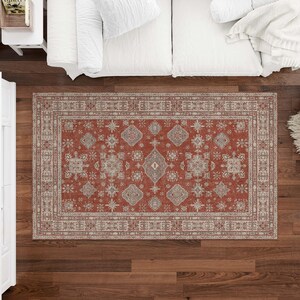 Vintage Red Persian Style Area Rug, Distressed Oushak Pattern Carpet, Classic Living Room Rug, Traditional Home Decor, Large Oriental Rug